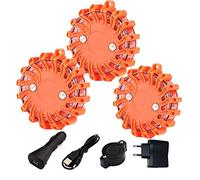 Bsvlia Gyrophare Balise de signalisation Lumineuse LED 3 Pack Témoin Lumineux Powerflare Kit Urgence Voiture Kit Securite Voiture Kit De Secour Auto vec Base Magnétique Lot (3 PCS)