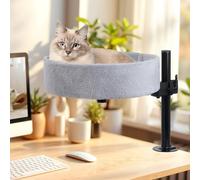BSWAY Lit pour Chat pour Bureau - Pas de perçage - Rotation à 360 ° - Hauteur réglable - Maison surélevée au-Dessus du Bureau - Garde Les Chatons Proches et l'espace de Travail (Gris , XL)