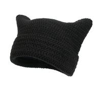 BSYLOO Bonnet d'hiver chaud tricoté avec oreilles de chat en crochet pour femme avec oreilles d'animaux mignons, chapeau moelleux pour filles et adultes, Noir , S/L