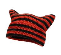 BSYLOO Bonnet d'hiver chaud tricoté avec oreilles de chat en crochet pour femme avec oreilles d'animaux mignons, chapeau moelleux pour filles et adultes, noir/rouge, S/L