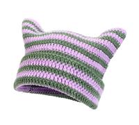 BSYLOO Bonnet d'hiver chaud tricoté avec oreilles de chat en crochet pour femme avec oreilles d'animaux mignons, chapeau moelleux pour filles et adultes, Violet + vert, S/L