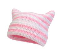 BSYLOO Bonnet d'hiver chaud tricoté avec oreilles de chat en crochet pour femme avec oreilles d'animaux mignons, chapeau moelleux pour filles et adultes, Blanc + rose., S/L