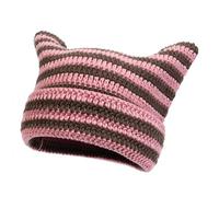 BSYLOO Bonnet en crochet avec oreilles de chat pour femmes, bonnet tricoté chaud d'hiver avec mignonnes oreilles d'animaux, style Y2K moelleux pour filles et adultes, S/L