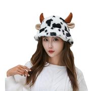 BSYLOO Chapeau bob à imprimé vache avec cornes en peluche - Parfait pour les femmes et les filles