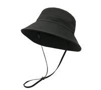 BSYLOO Chapeau cloche noir avec corde coupe-vent à large bord pour l'été, chapeau de soleil pliable pour la pêche, la randonnée, le jardinage, Noir , S-XL