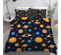 BSYYZQC Housse de Couette 135x200 PlanèTe Parure de Lit 90x190 Ciel éToilé Ensemble de Lit Reversible, Housse de Couettes Microfibre et 2 Taies d'oreiller 65x65 cm, avec Fermeture Éclair