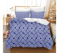 BSYYZQC Housse de Couette 140x200 Cm, Bleu Parure de Lit 3-PièCes avec 2 Taies d'oreiller 65x65 cm Lignes GéOméTriques Microfibre Housse Couette -avec Fermetures éClair