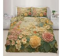 BSYYZQC Housse de Couette 140x200 Fleurs, Parure de Lit Feuilles, Ensemble de Lit Reversible, Housse de Couettes Microfibre et 2 Taies d'oreiller 65x65 cm, avec Fermeture Éclair