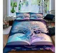 BSYYZQC Housse de Couette 140x200 Livres Parure de Lit Arbre De Vie Ensemble de Lit Reversible, Housse de Couettes Microfibre et 2 Taies d'oreiller 65x65 cm, avec Fermeture Éclair