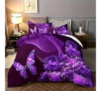 BSYYZQC Housse de Couette 140x200 Papillons Parure de Lit Fleurs Violettes Ensemble de Lit Reversible, Housse de Couettes Microfibre et 2 Taies d'oreiller 65x65 cm, avec Fermeture Éclair