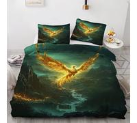 BSYYZQC Housse de Couette 140x200 PhéNix Parure de Lit BêTe Mythique Ensemble de Lit Reversible, Housse de Couettes Microfibre et 2 Taies d'oreiller 65x65 cm, avec Fermeture Éclair