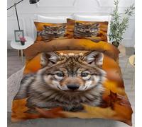 BSYYZQC Housse de Couette 160x200 Loup Gris Parure de Lit 160x200 Feuille D'éRable Housses de Couette Imprimé en Microfibre avec Fermeture Éclair et 2 Taies d'oreiller 65x65 cm