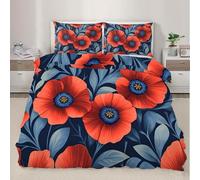 BSYYZQC Housse de Couette 200x200 Feuilles Parure de Lit Coquelicot Ensemble de Lit Reversible, Housse de Couettes Microfibre et 2 Taies d'oreiller 65x65 cm, avec Fermeture Éclair