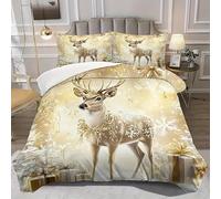 BSYYZQC Housse de Couette 200x200 Flocon De Neige, Parure de Lit Cerf Sika, Ensemble de Lit Reversible, Housse de Couettes Microfibre et 2 Taies d'oreiller 65x65 cm, avec Fermeture Éclair