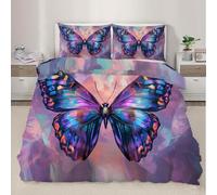 BSYYZQC Housse de Couette 200x200 Papillons Parure de Lit LumièRe des éToiles Ensemble de Lit Reversible, Housse de Couettes Microfibre et 2 Taies d'oreiller 65x65 cm, avec Fermeture Éclair