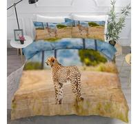 BSYYZQC Housse de Couette 220x240 Cm, Guépard Parure de Lit 220x240 Adulte 3-PièCes avec 2 Taies d'oreiller 65x65 cm Animaux Microfibre Housse Couette -avec Fermetures éClair