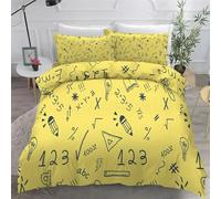 BSYYZQC Housse de Couette 220x240 Cm, Jaune Microfibre Parure de Lit 220x240 Adulte, Formules MathéMatiques 1x Housse de Couette avec Fermeture éClair + 2X Taies d'oreiller Enveloppe de 65x65 cm