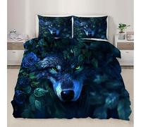 BSYYZQC Housse de Couette 220x240 Feuilles Parure de Lit Loups Ensemble de Lit Reversible, Housse de Couettes Microfibre et 2 Taies d'oreiller 65x65 cm, avec Fermeture Éclair