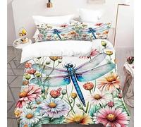 BSYYZQC Housse de Couette 220x240 Parterre De Fleurs, Parure de Lit Libellule, Ensemble de Lit Reversible, Housse de Couettes Microfibre et 2 Taies d'oreiller 65x65 cm, avec Fermeture Éclair