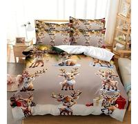 BSYYZQC Housse de Couette 240x260 Cerf De Dessin Animé Parure de Lit NoëL Ensemble de Lit Reversible, Housse de Couettes Microfibre et 2 Taies d'oreiller 65x65 cm, avec Fermeture Éclair