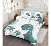 BSYYZQC Housse de Couette 240x260 Cocotier, Parure de Lit Dinosaure De Dessin Animé, Ensemble de Lit Reversible, Housse de Couettes Microfibre et 2 Taies d'oreiller 65x65 cm, avec Fermeture Éclair