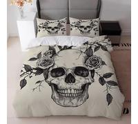 BSYYZQC Housse de Couette 240x260 CrâNe Parure de Lit Rose Ensemble de Lit Reversible, Housse de Couettes Microfibre et 2 Taies d'oreiller 65x65 cm, avec Fermeture Éclair