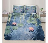 BSYYZQC Housse de Couette 240x260 Feuille De Lotus Parure de Lit NéNuphars Ensemble de Lit Reversible, Housse de Couettes Microfibre et 2 Taies d'oreiller 65x65 cm, avec Fermeture Éclair