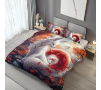 BSYYZQC Housse de Couette 240x260 Queue Rouge, Parure de Lit Renard Arctique, Ensemble de Lit Reversible, Housse de Couettes Microfibre et 2 Taies d'oreiller 65x65 cm, avec Fermeture Éclair