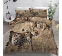 BSYYZQC Housse de Couette 90x190 Cm, Guépard Parure de Lit 3-PièCes avec 2 Taies d'oreiller 65x65 cm Animaux Microfibre Housse Couette -avec Fermetures éClair