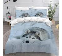 BSYYZQC Housse de Couette 90x190 Husky Chien Parure de Lit 1 Personne Sets de Housses de Couettes Animaux De Compagnie 110gsm Microfibre Douce + 2 Taies d'oreillers 65x65cm avec Fermeture éclair
