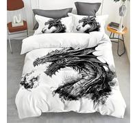 BSYYZQC Parure de Lit 90x190 Dragon Chinois Housse de Couette BêTe Mythique Housse de Couette 1 Personne Microfibre avec Fermeture Éclair et 2 Taies d'oreiller 65x65 cm