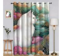 BSYYZQC Rideau Occultant Chat Rideaux Feuille De Lotus Rideau Thermique Isolant Anti Froid et Chaleur, pour Chambre/Salon Décoration de Fenêtre, 2 Pièces, 75x166cm (LxH)