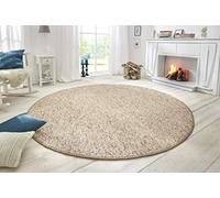 BT Carpet Wolly Rond-Tapis Poils Courts en Laine Aspect skandi pour Salle à Manger, Salon, d'enfant, Chambre à Coucher-Crème, Polypropylène, Beige/Marron, ø 133 cm