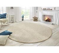 BT Carpet Wolly Tapis Rond - Tapis de Salon en Tissu Plat à Poils Courts Aspect Laine Skandi Skandi Salle à Manger, Salon, Chambre d'enfant, Chambre à Coucher, crème, 133 cm