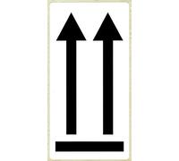 BT-Label Lot de 500 autocollants d'avertissement - 10,2 x 4,8 cm - Double flèche - Étiquettes d'avertissement autocollantes - Symbole ici en haut - Étiquettes d'expédition bien visibles