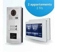 Portier interphone vidéo modern 2 fils - 2 appartements - 2 écrans tactiles smart 7 blanc - avec lecteur de badge