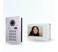 BT Security Portier interphone vidéo Modern 2 Fils - 4 Appartements - 4 écrans Blancs