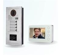 BT Security Portier interphone vidéo Modern 2 Fils - 4 Appartements - 4 écrans Blancs - avec Lecteur de Badge