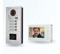Portier interphone vidéo modern 2 fils - 4 appartements - 4 écrans blancs - avec lecteur de badge