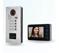 Portier interphone vidéo modern 2 fils - 4 appartements - 4 écrans noirs - avec lecteur de badge