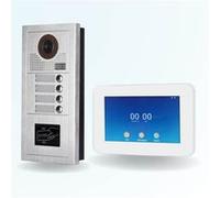 BT SECURITY Portier interphone vidéo modern 2 fils - 4 appartements - 4 écrans tactiles connectés 7" blanc - avec lecteur de badge 11 G