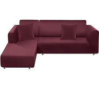 BT.WA Housse pour canapé sectionnel en forme de L - Lot de 2 housses de canapé extensibles et douces avec 2 taies d'oreiller (Canapé 3 places + 3 places, bordeaux)
