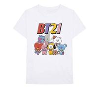 BT21 BTS Kpop T-shirt unisexe en coton à manches courtes et col rond, Colorful Squad Blanc, Taille L