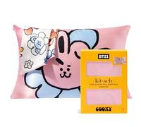 BT21 Taie d'oreiller en Satin Kitsch avec Fermeture éclair, Plus Douce Que la Soie de mûrier Taille Standard, Housse de Coussin Lisse et rafraîchissante pour Cheveux, santé de la Peau et beauté du