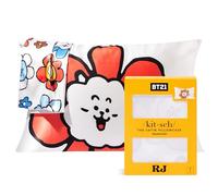 BT21 x Taie d'oreiller en Satin Kitsch avec Fermeture éclair, Plus Douce Que la Soie de mûrier Taille Standard, Housse de Coussin Lisse et rafraîchissante pour Cheveux, santé de la Peau et beauté du