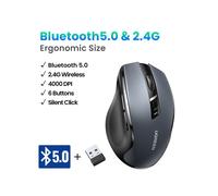 (BT5.0 et 2.4G Noir) Souris sans fil UGREEN Bluetooth 5.0 Souris ergonomique 4000DPI 6 boutons muets