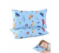BTACGWP 2 Taies d'oreiller Enfant 40x60 cm, Coton Pur avec Ouverture Chevron, Motifs Véhicules pour Sièges Auto, Poussette & Lit Enfant, Confort Respirant
