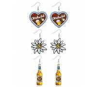 BTACGWP Boucles d'oreilles Oktoberfest 3 Paires, Motifs Chope à Bière & Edelweiss, Épingles Hypoallergéniques pour Accord Parfait avec Tenues Tracht & Ambiance Bavaroise