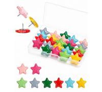 BTACGWP Lot de 30 Punaises Décoratives Étoiles Multicolores pour Tableau Liège, Tête Sécurisée Anti-Raté & Idéal pour Décorer Salons, Classes ou Espaces de Travail Modernes
