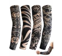 BTACGWP Manchons Tatouage Faux Lot de 4 Unisexe Effet Réaliste Imprimés Nylon | Parfait Fêtes, Carnaval, Halloween & Manches Solaires.